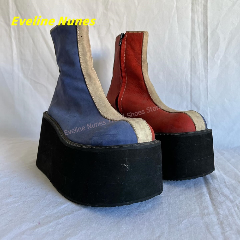 Y2K Red Blue Platform Ankle Bo - đánh giá và giá Streetwear Zipper