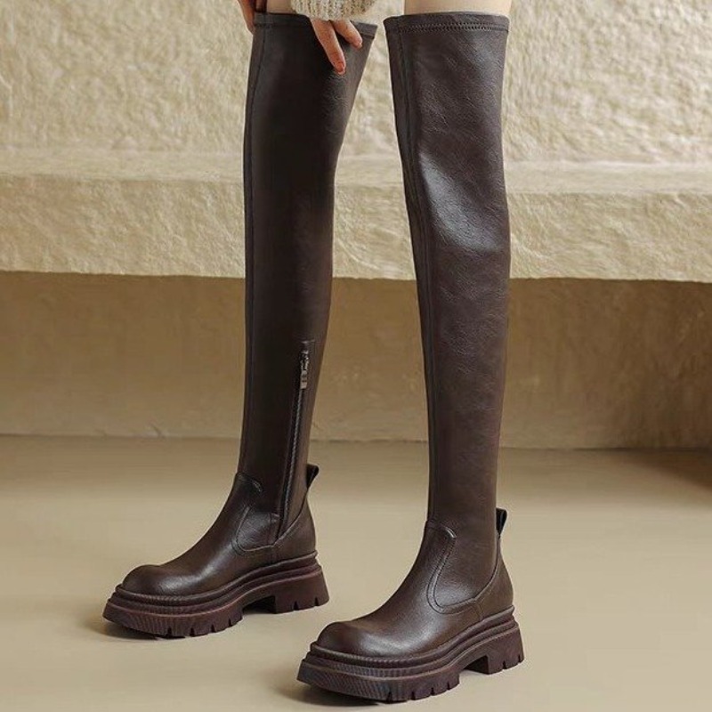 Women Over The Knee Boots Plat - đánh giá và giá Streetwear Zipper