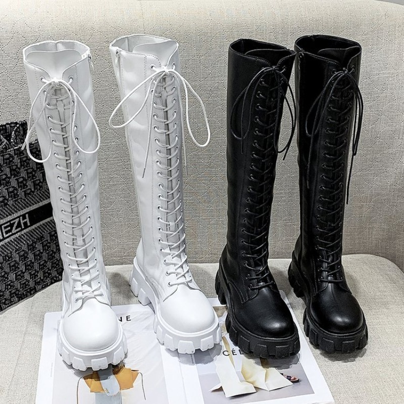 Women Knee High Boots Lace Up  - đánh giá và giá Streetwear Zipper