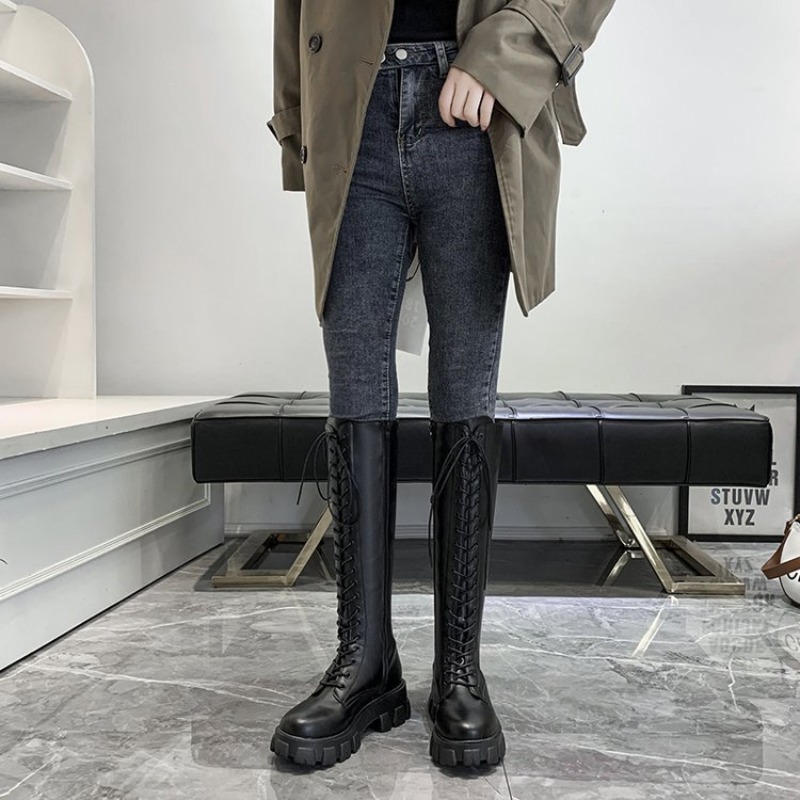 Women Knee High Boots Lace Up  - đánh giá và giá Streetwear Zipper
